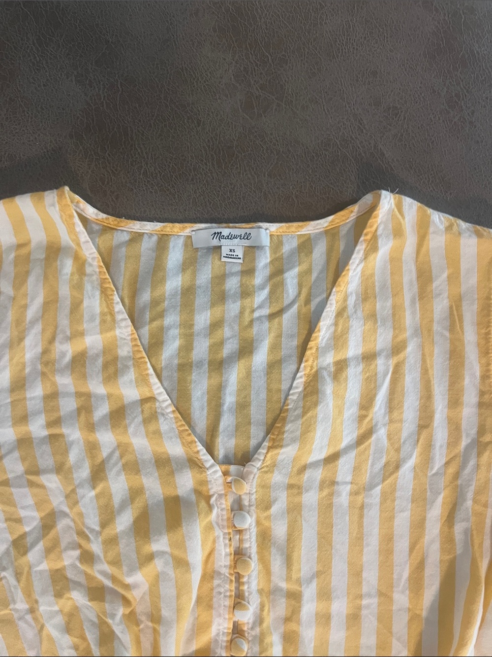 Madewell Yellow & White Vertical Stripe V-Neck Blouse